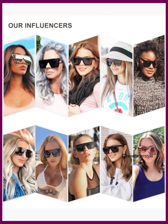 Square Big Sunglasses Thick Frame Flat Top Mirrored UV400 Protection